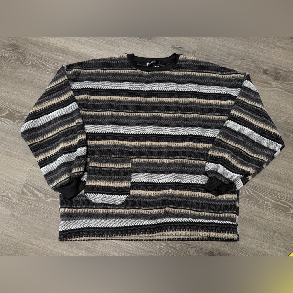 Vintage Striped Men's Sweater with front pocket